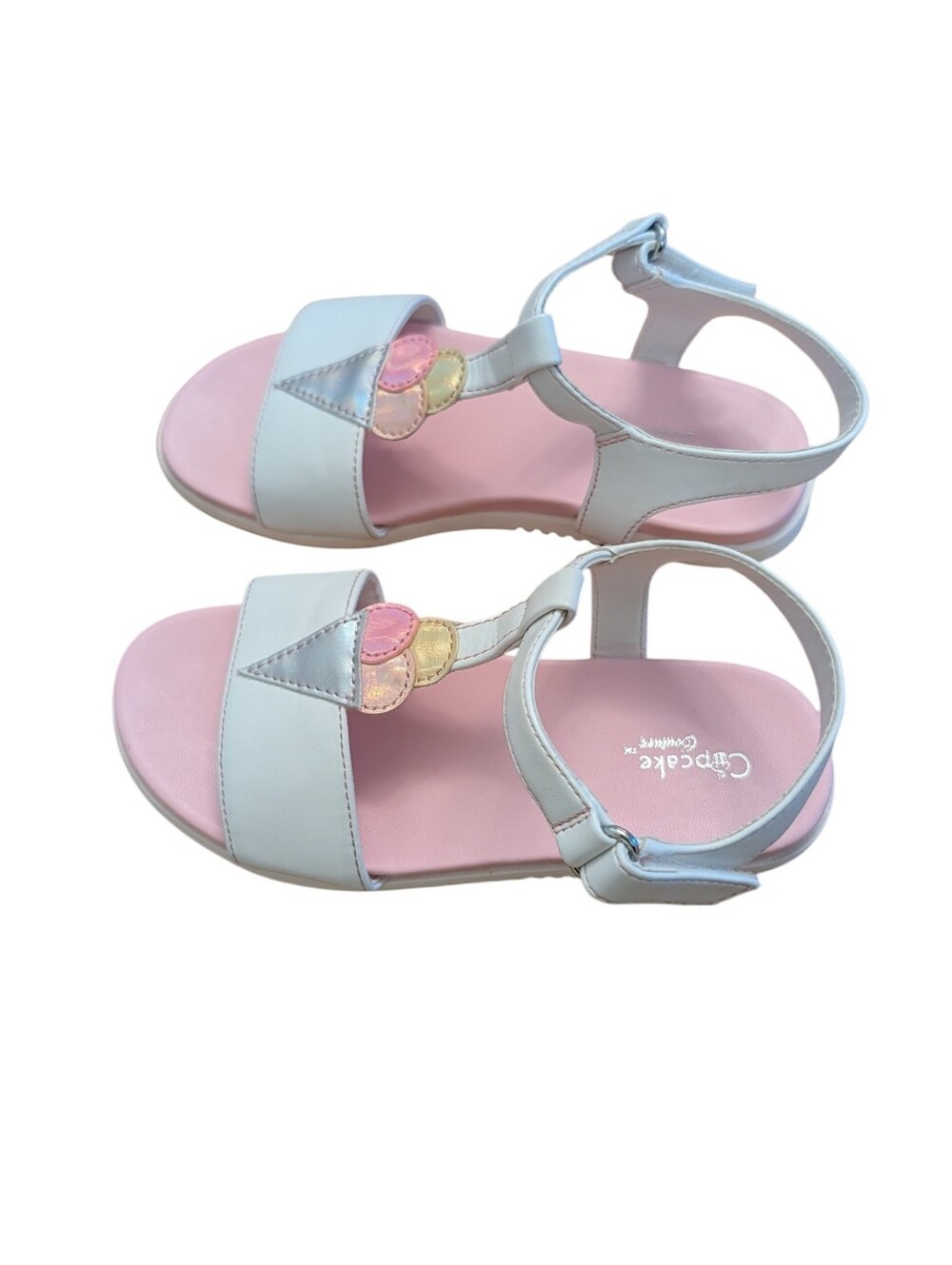 Cupcake Couture Girls' White and Pink T-Strap Sandals Leather Size 11